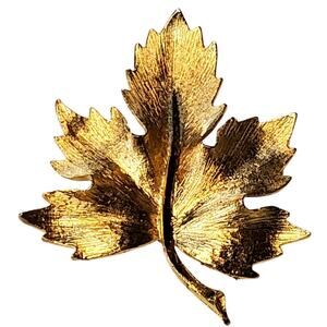 Canadian Maple Leaf Mamselle Brushed Gold Textured Brooch Vtg 2"